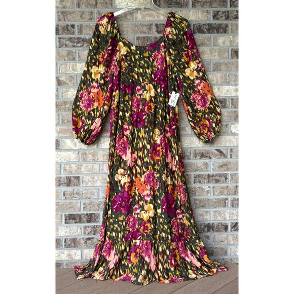 Terra & Sky 1X Floral Babydoll Maxi Dress Empire Waist Boho Peasant Cottagecore - Picture 3 of 12